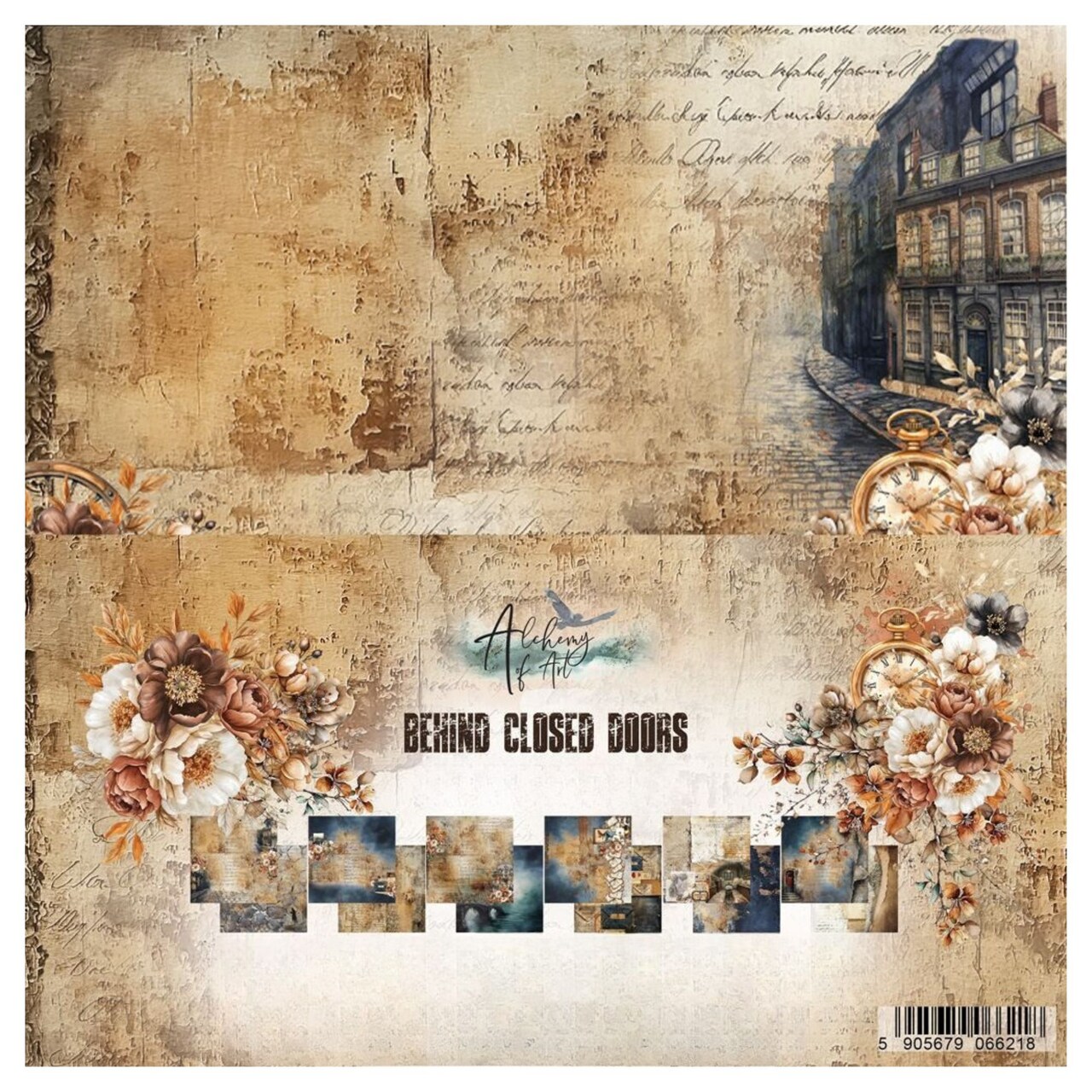 Alchemy of Art “Behind Closed Doors” 8x8 Scrapbook Paper Pack | 12 Double-Sided Sheets | Vintage Floral Designs